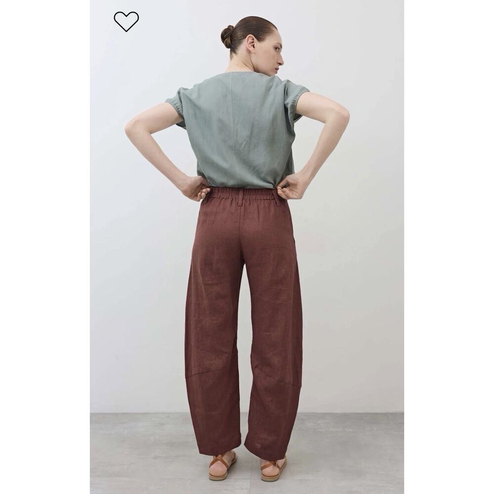 NEW Ruti The Uptown Loose Linen Pants •6• Spice Brown Work Barrel Leg $279 - Picture 8 of 13